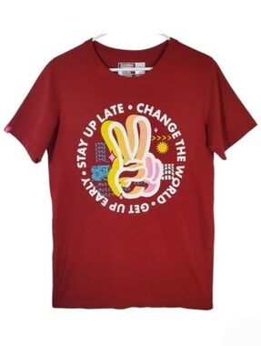 2356 Dutch Bros Coffee Up Late Change The World Graphic Tee Red Size M